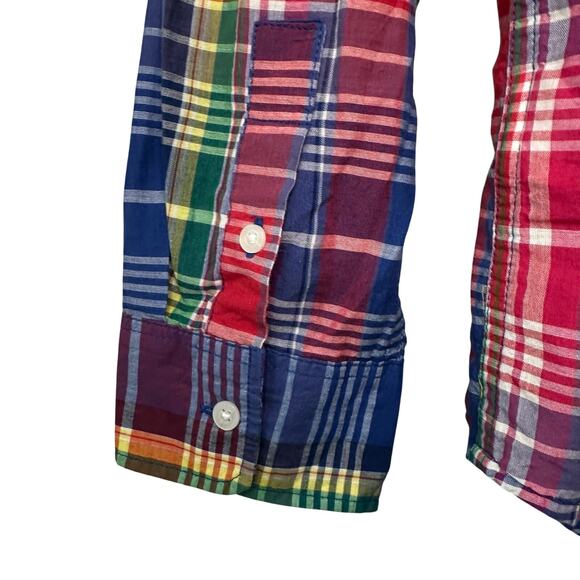 Chaps Denim Womens XL Colorful Multicolor Plaid Light Long Sleeve Button Up - Picture 4 of 7